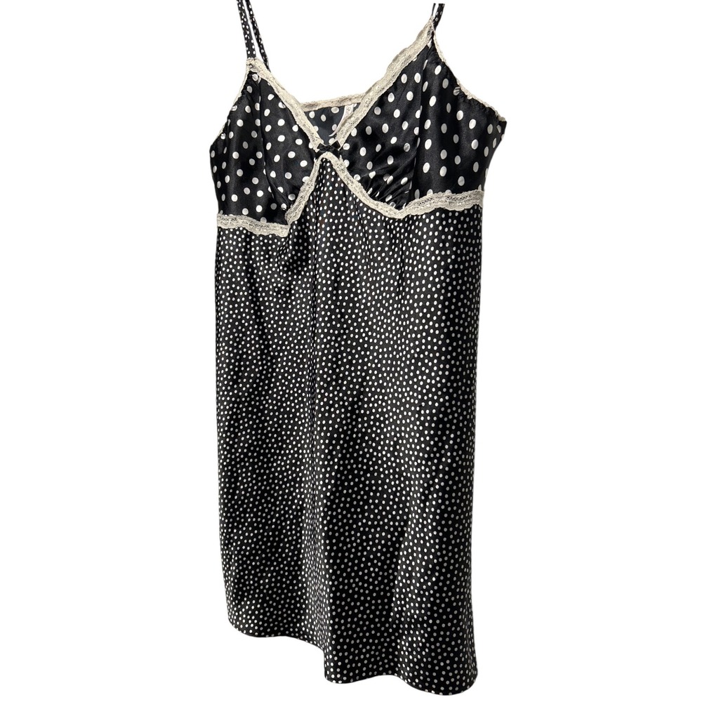 Gilligan & O'Malley Black White Polka Dot Satin Lace Trim Nightgown XXL EUC
